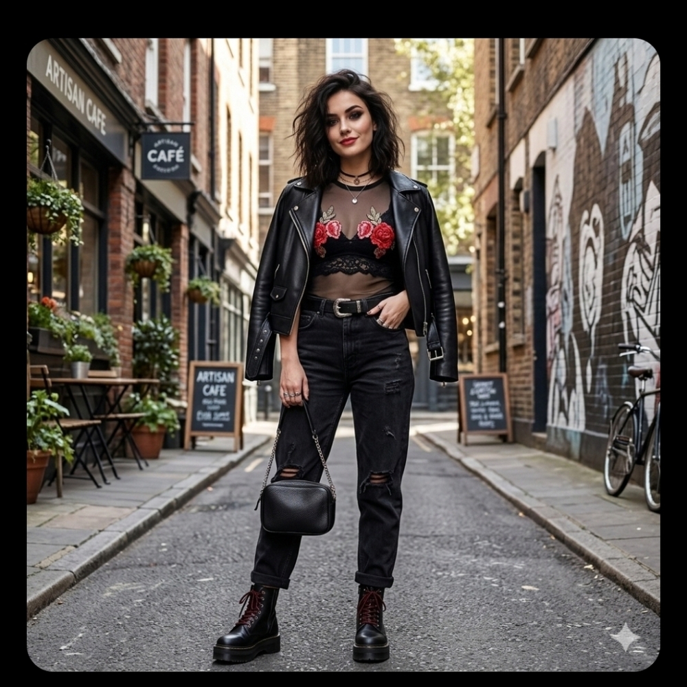 Chic Black Sheer Top with Red Floral Design - Picture 8 of 8